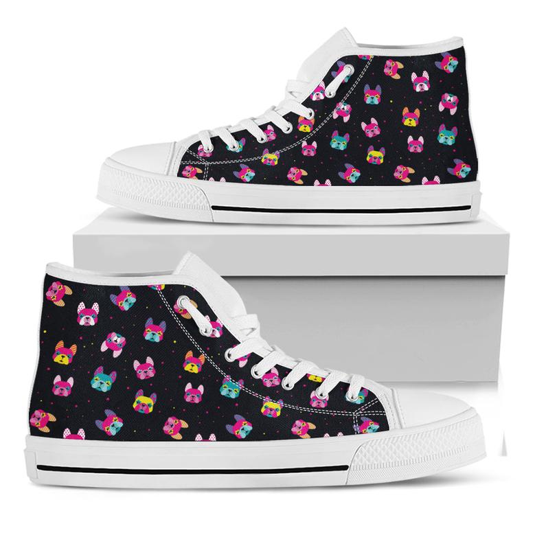 Coloful French Bulldog Print White High Top Shoes