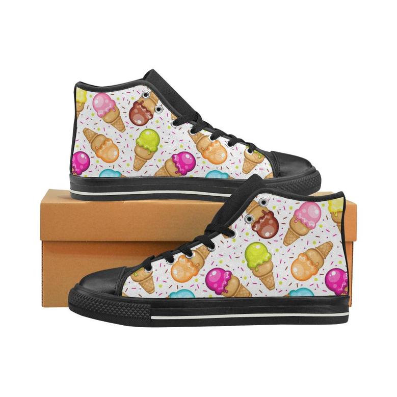 Color Ice Cream Cone Pattern Women's High Top Shoes Black