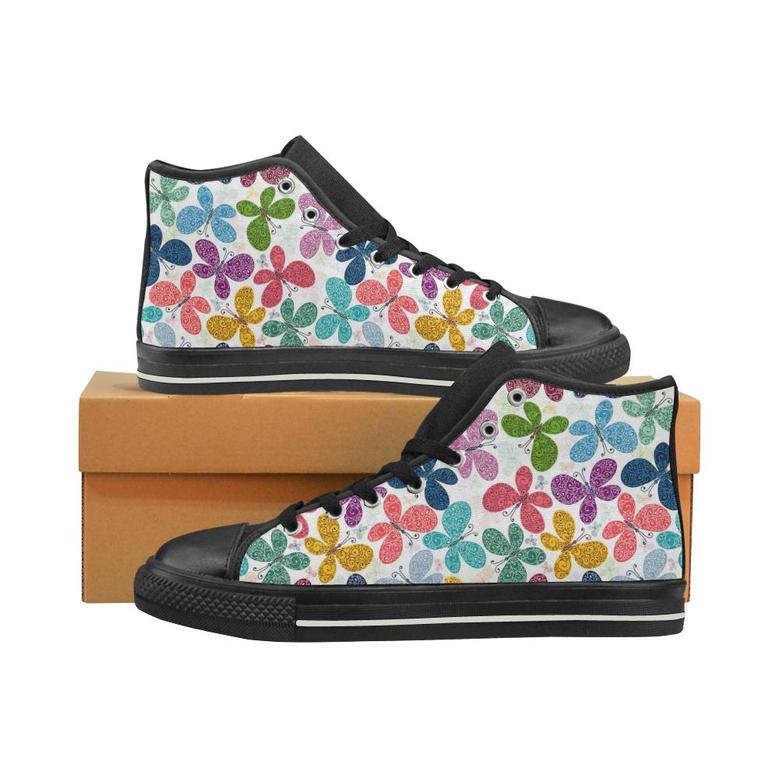 Colorful Butterfly Pattern Men's High Top Shoes Black