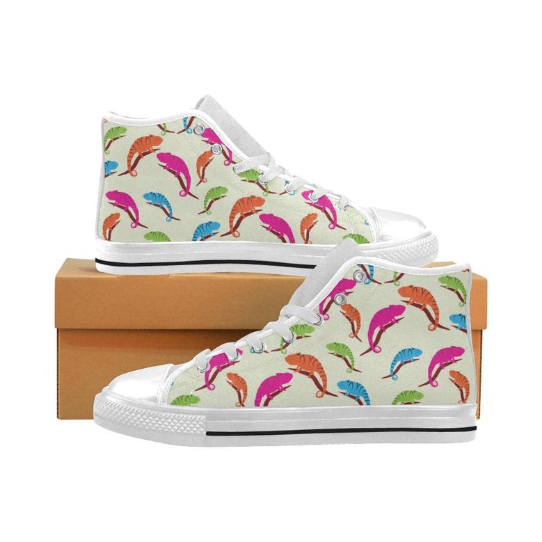 Colorful Chameleon lizard pattern Men's High Top Shoes White