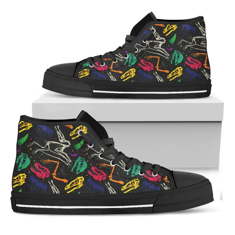 Colorful Dinosaur Fossil Pattern Print Black High Top Shoes