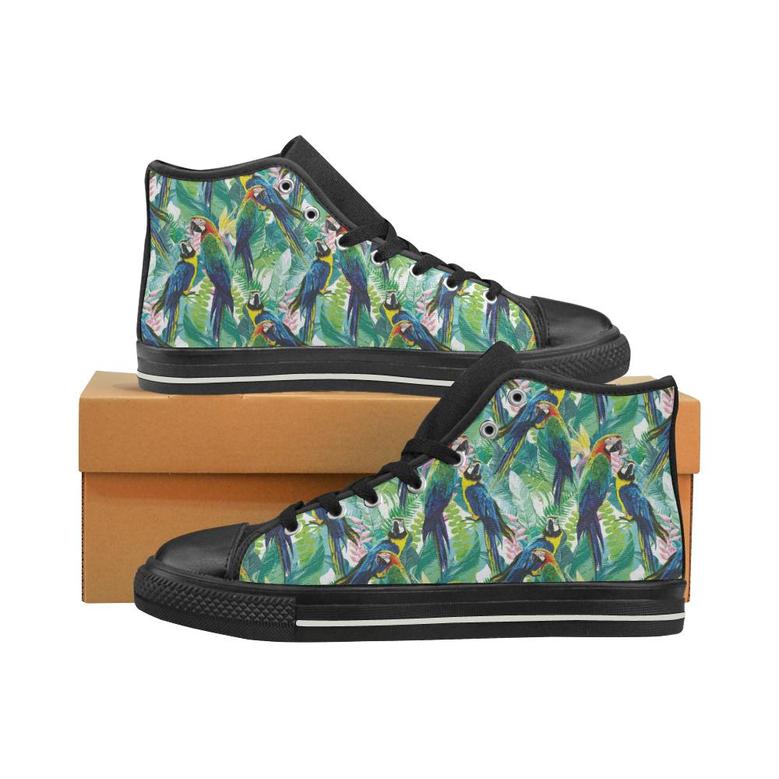 Colorful parrot exotic flower leaves Men's High Top Shoes Black