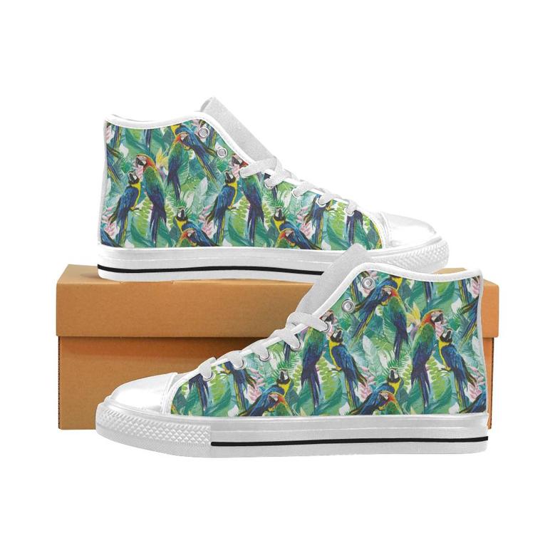 Colorful parrot exotic flower leaves Men's High Top Shoes White