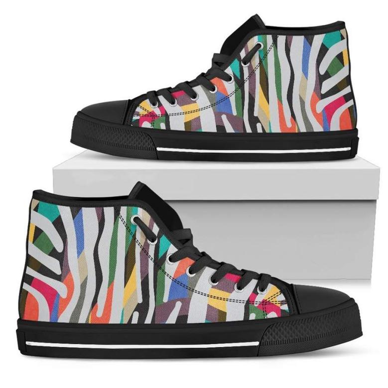 Colorful Zebra Pattern Print Men's High Top Shoes