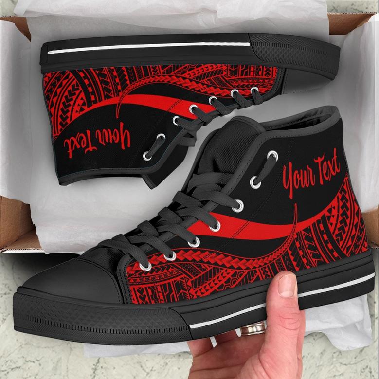 Cook Islands Custom Personalised High Top Shoes Red - Polynesian Tentacle Tribal Pattern -