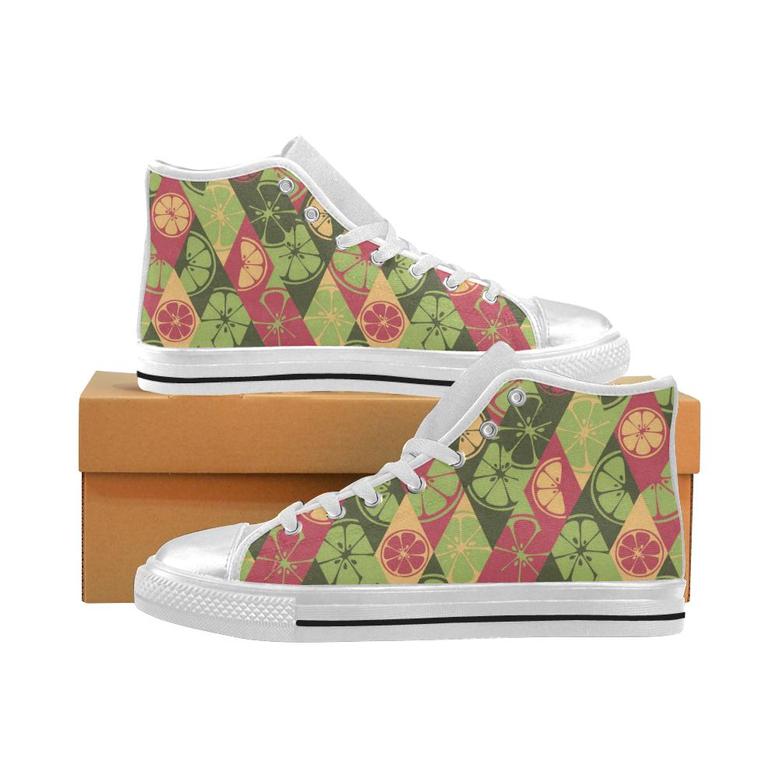 Cool Geometric lime pattern Women's High Top Shoes White