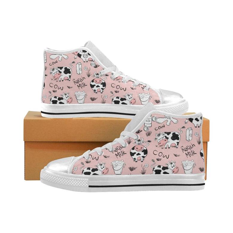 Cows milk product pink background Women's High Top Shoes White