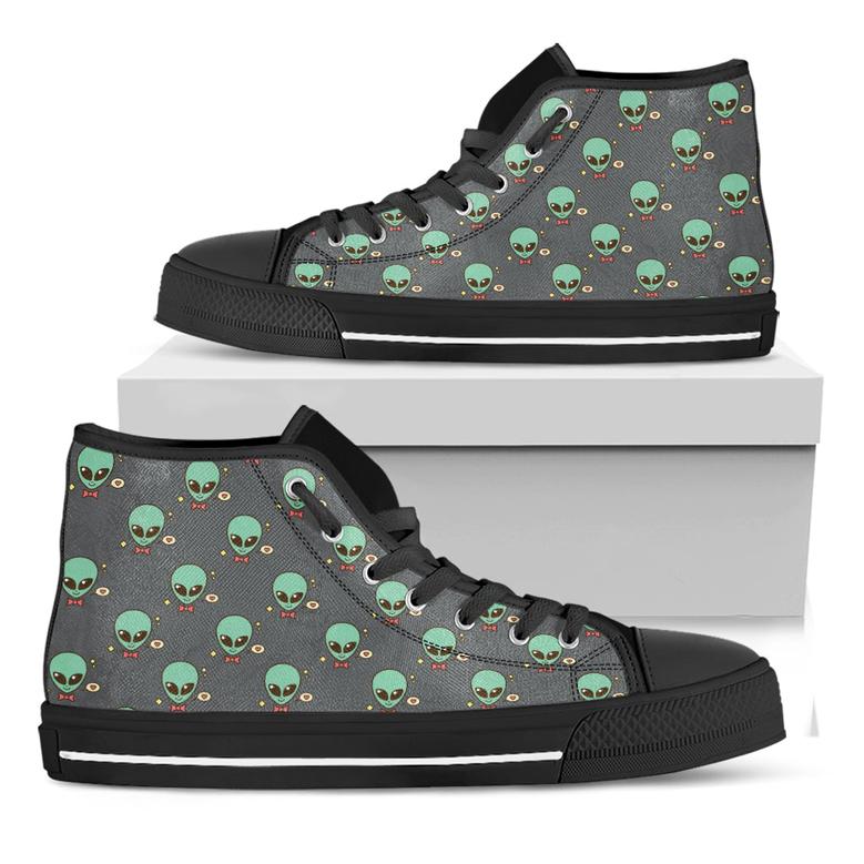 Cute Alien With Bow Tie Print Black High Top Shoes