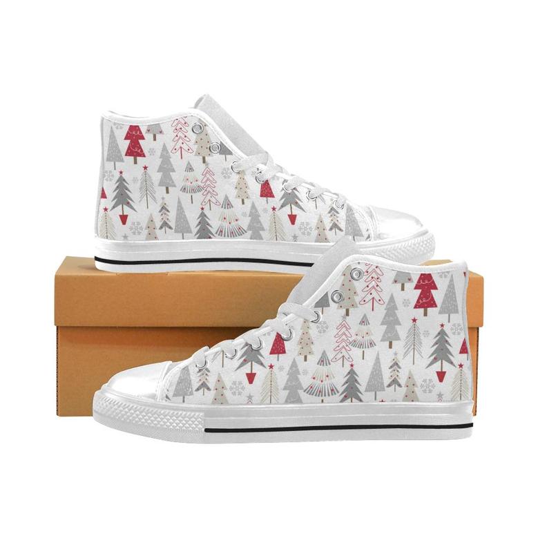 Cute Christmas tree pattern Men's High Top Shoes White