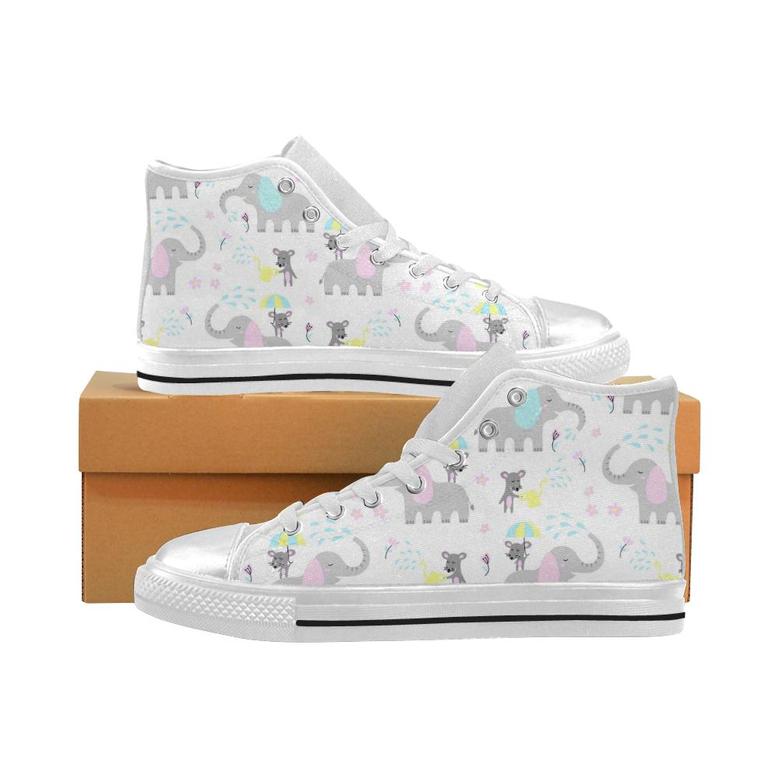 Cute elephant mouse pattern Women's High Top Shoes White