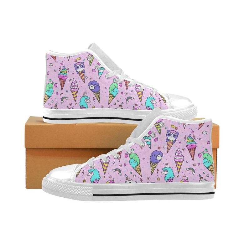 Cute ice cream cone animal pattern Men's High Top Shoes White
