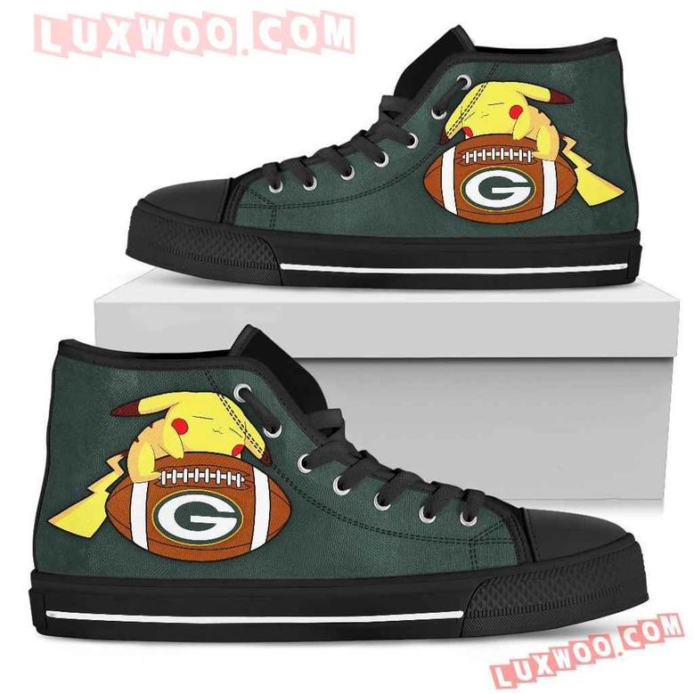 Cute Pikachu Laying On Ball Green Bay Packers High Top Shoes Sport Sneakers