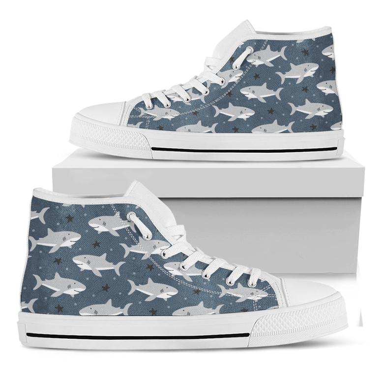 Cute White Shark Pattern Print White High Top Shoes