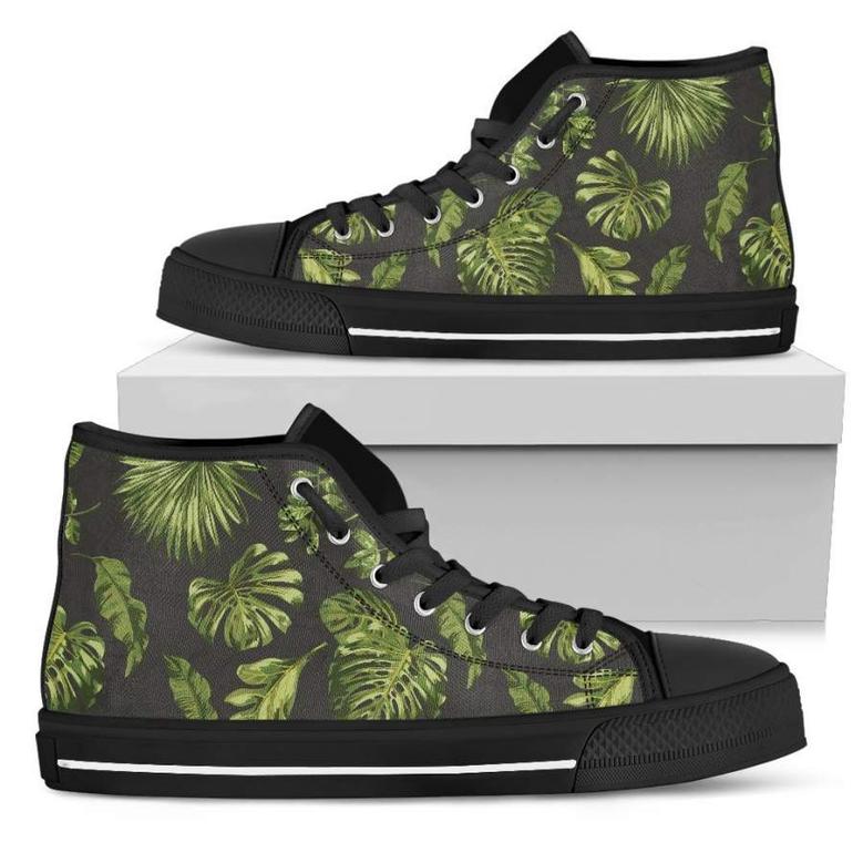 Dark Tropical Leaf Pattern Print Men's High Top Shoes