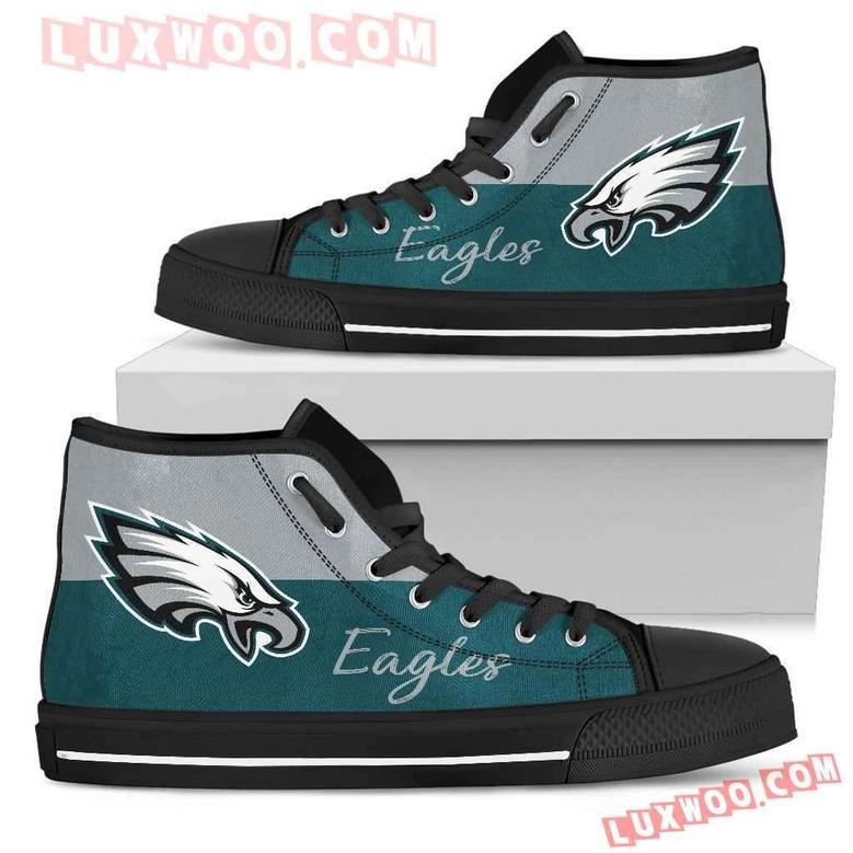 Divided Colours Stunning Logo Philadelphia Eagles High Top Shoes Sport Sneakers