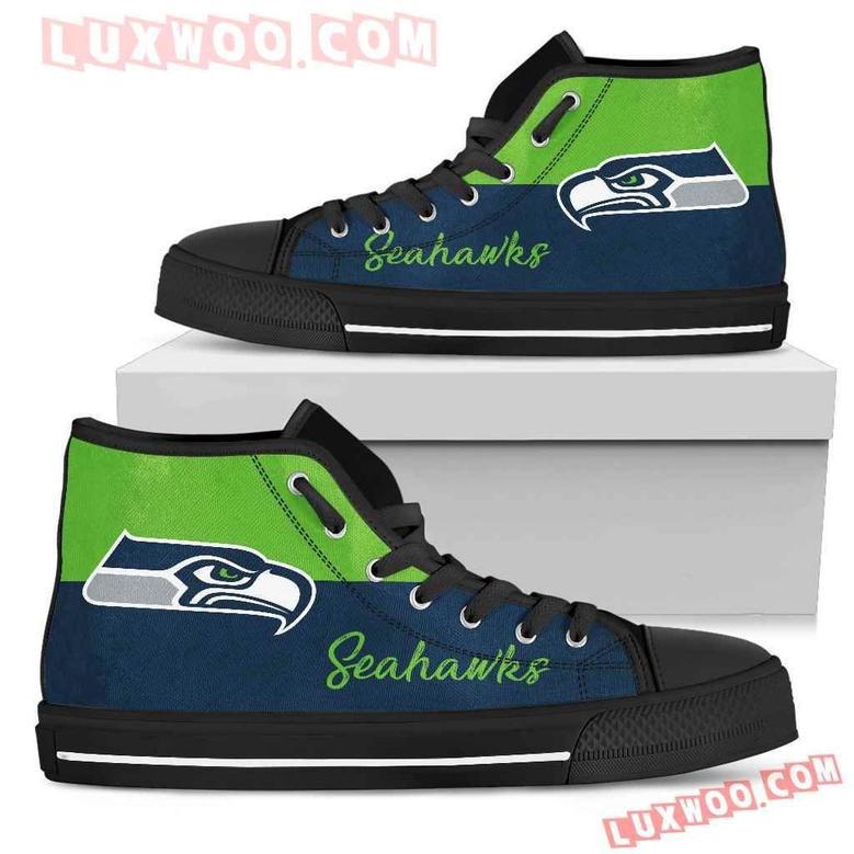 Divided Colours Stunning Logo Seattle Seahawks High Top Shoes Sport Sneakers