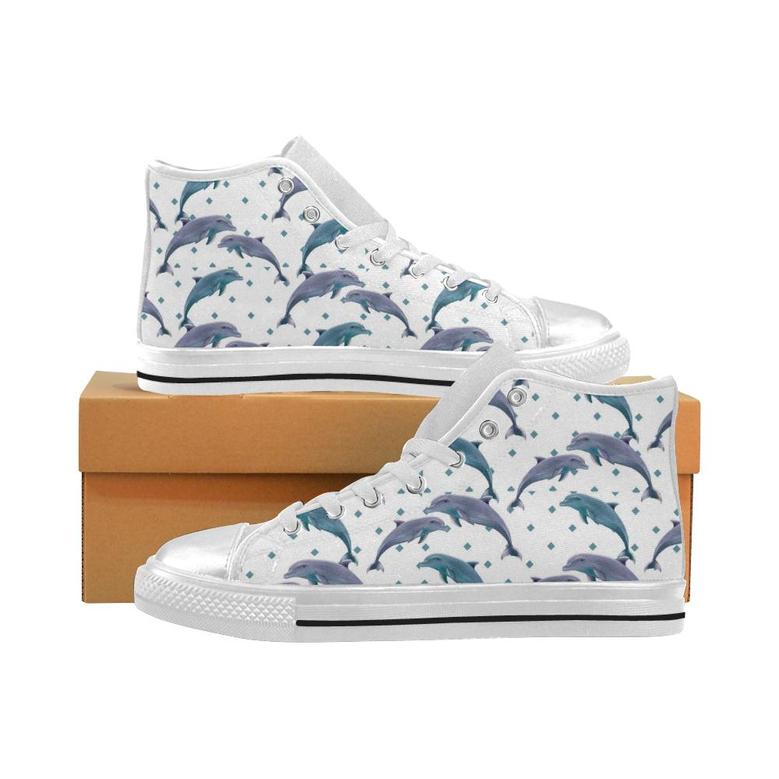Dolphins pattern dotted background Women's High Top Shoes White