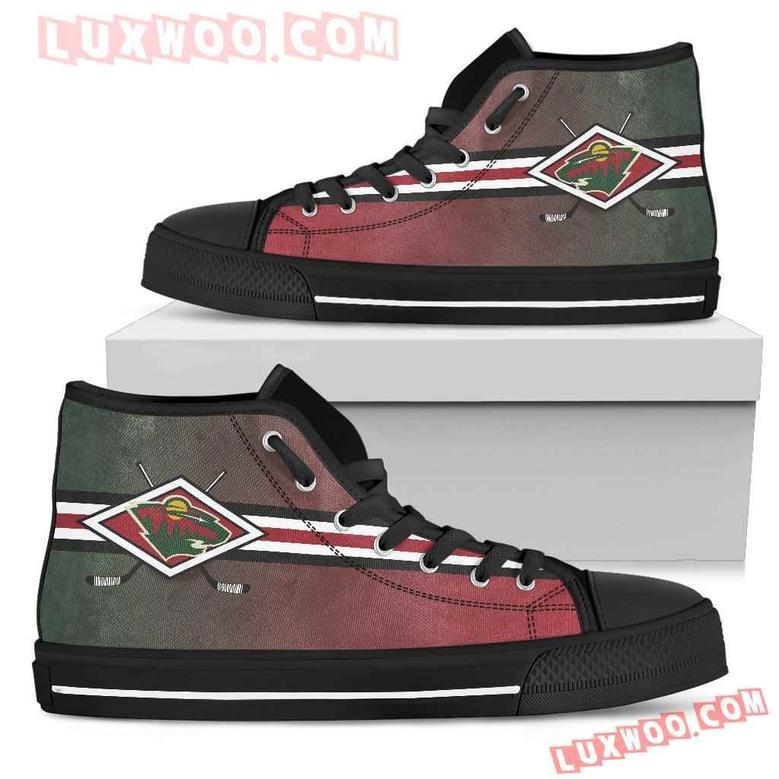 Double Stick Check Minnesota Wild High Top Shoes Sport Sneakers