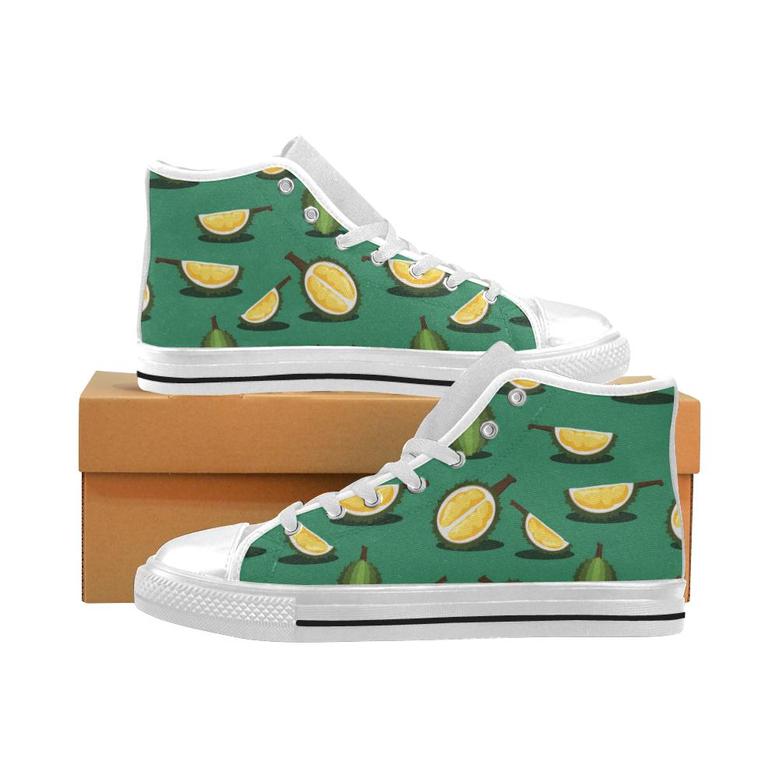 Durian pattern green background Men's High Top Shoes White