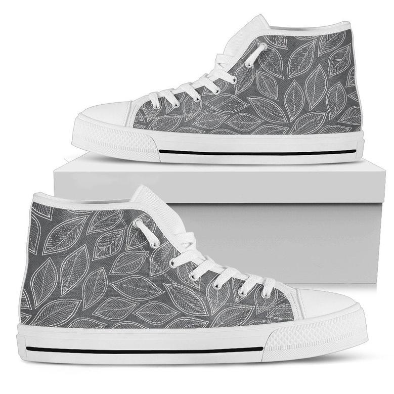 Elm Leaves Grey Print Pattern Women High Top Shoes