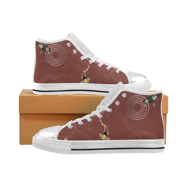 Fancy Carp red background Women's High Top Shoes White