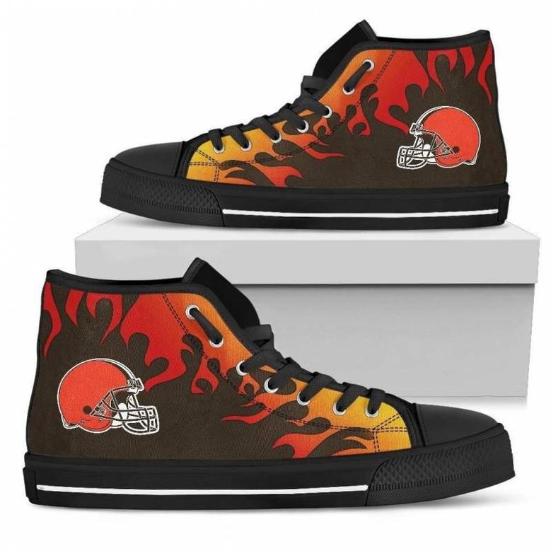 Fire Burning Fierce Strong Logo Cleveland Browns High Top Shoes