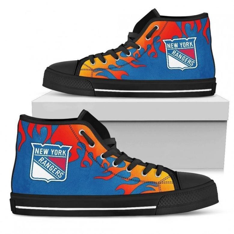 Fire Burning Fierce Strong Logo New York Rangers High Top Shoes