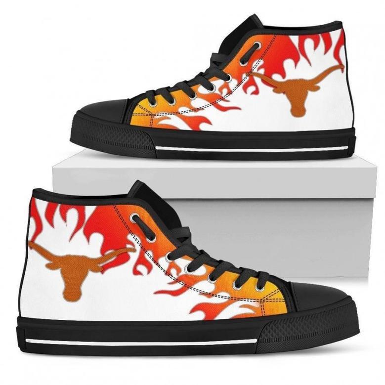 Fire Burning Fierce Strong Logo Texas Longhorns High Top Shoes