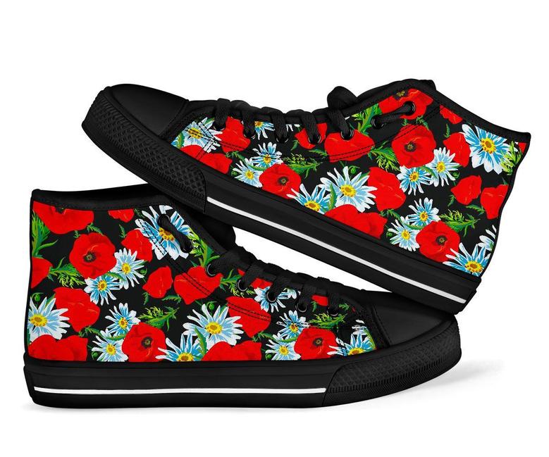 Floral Red Poppy Men Women'S High Top Shoes