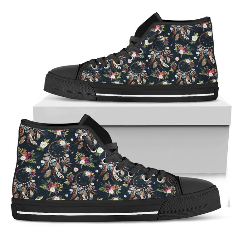 Flower Dream Catcher Black High Top Shoes