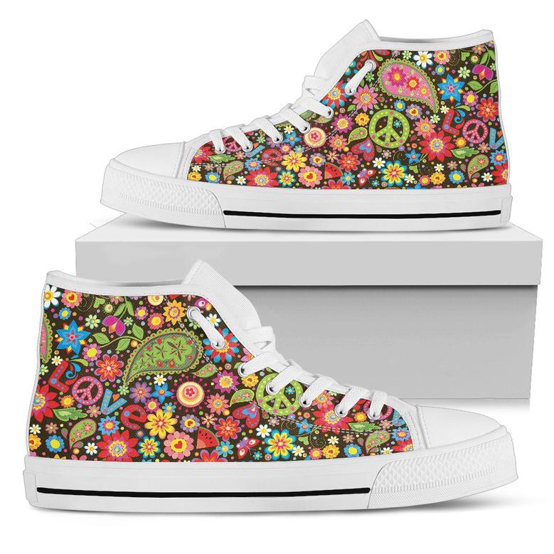 Flower Power Peace Paisley Themed Print Women High Top Shoes