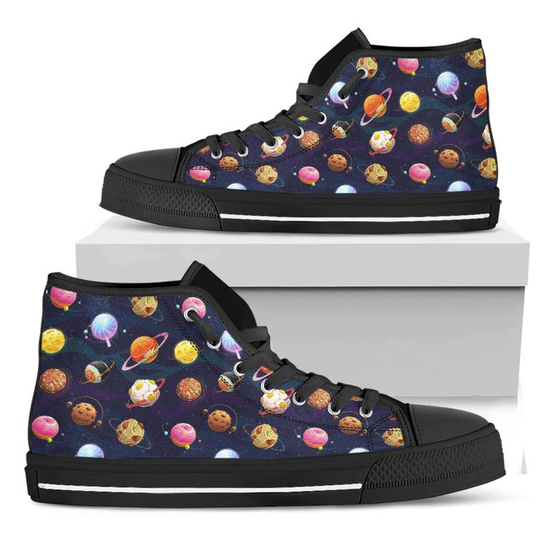 Food Planets Pattern Print Black High Top Shoes