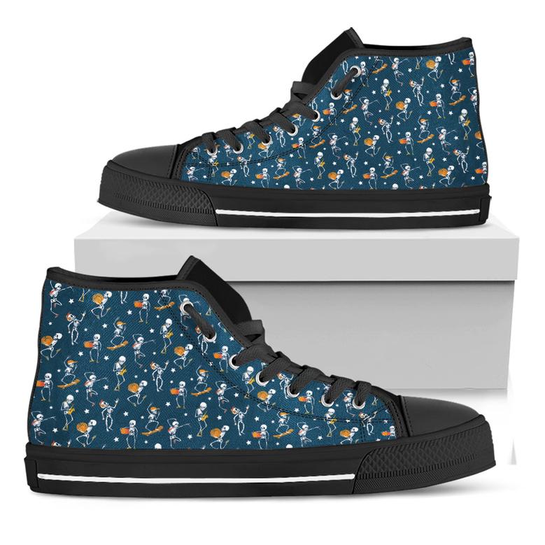 Funny Skeleton Party Pattern Print Black High Top Shoes
