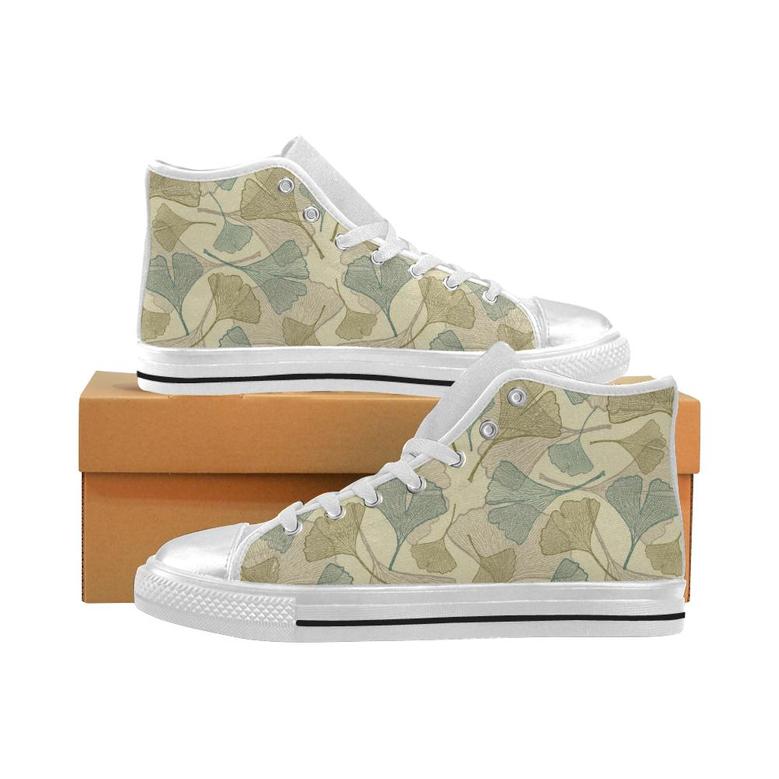 Ginkgo leaves design pattern Women's High Top Shoes White