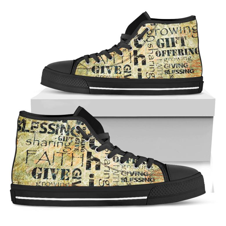Giving And Tithing Religious Words Print Black High Top Shoes