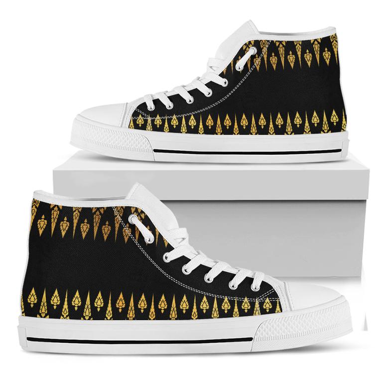 Gold And Black Thai Pattern Print White High Top Shoes