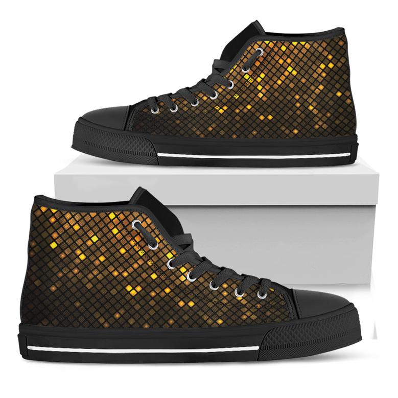 Gold Disco Lights Pattern Print Black High Top Shoes