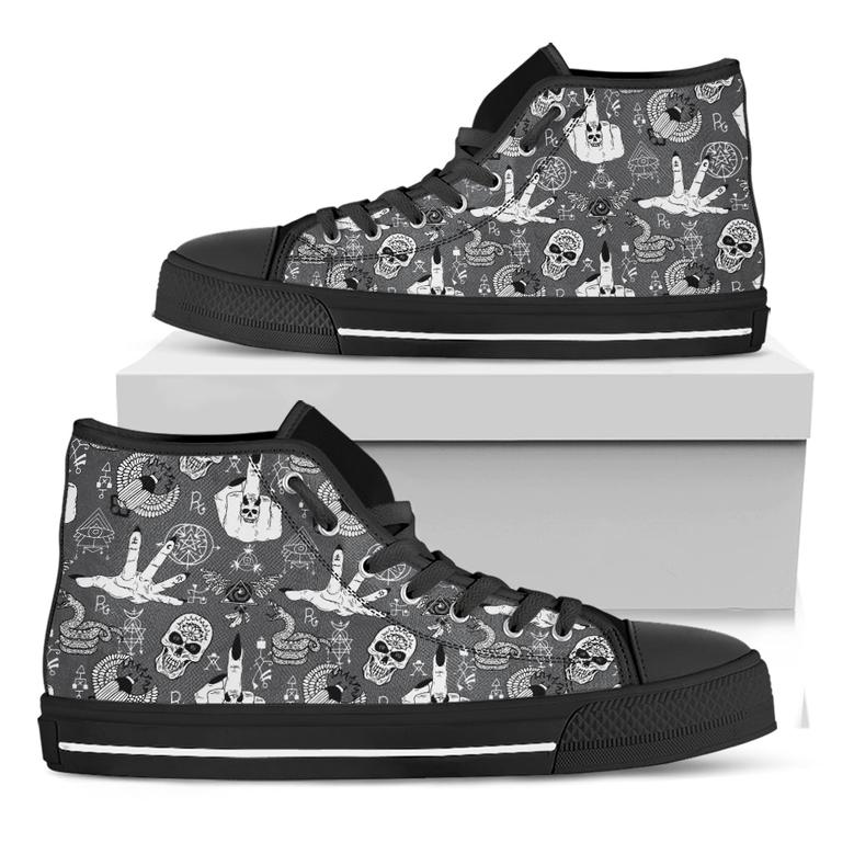 Gothic Wicca Curse Print Black High Top Shoes