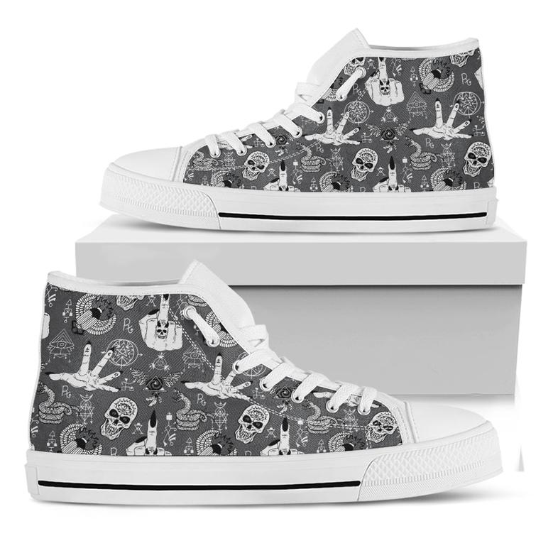 Gothic Wicca Curse Print White High Top Shoes