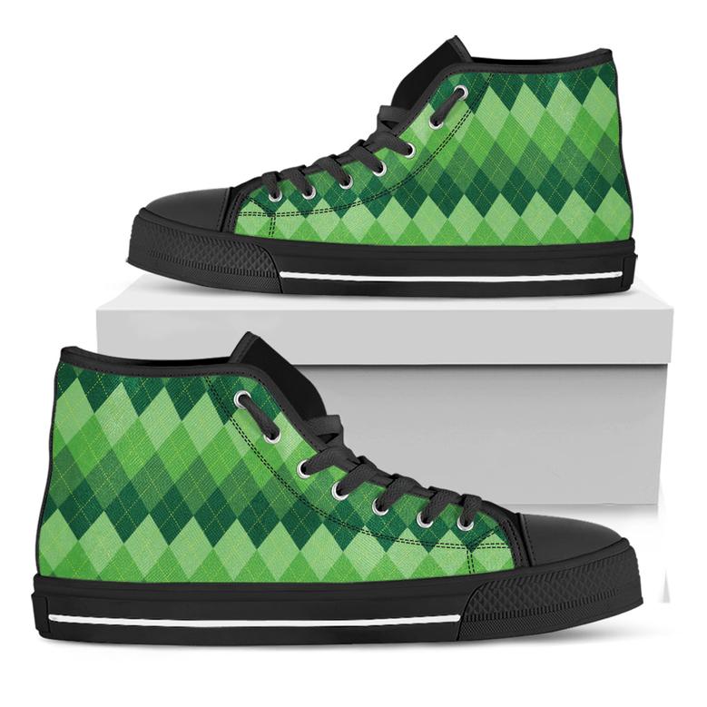 Grass Green Argyle Pattern Print Black High Top Shoes