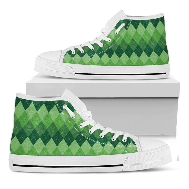Grass Green Argyle Pattern Print White High Top Shoes