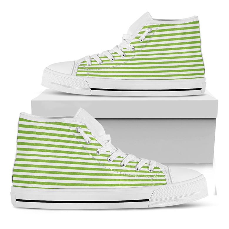 Green And White Striped Pattern Print White High Top Shoes