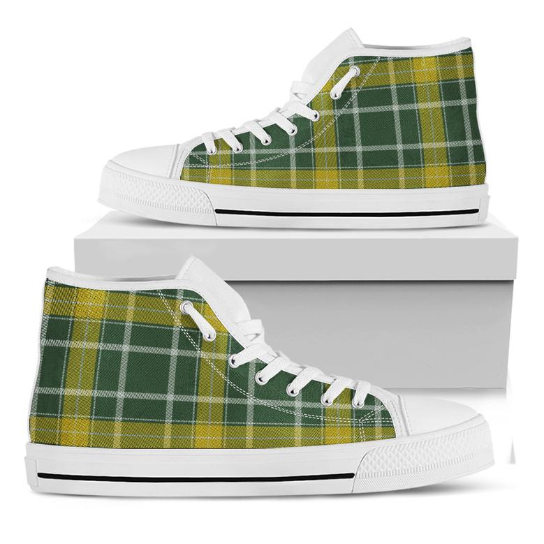 Green And Yellow Stewart Tartan Print White High Top Shoes