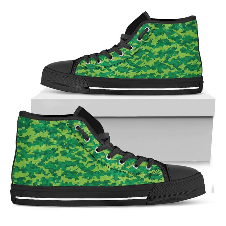 Green Digital Camo Pattern Print Black High Top Shoes