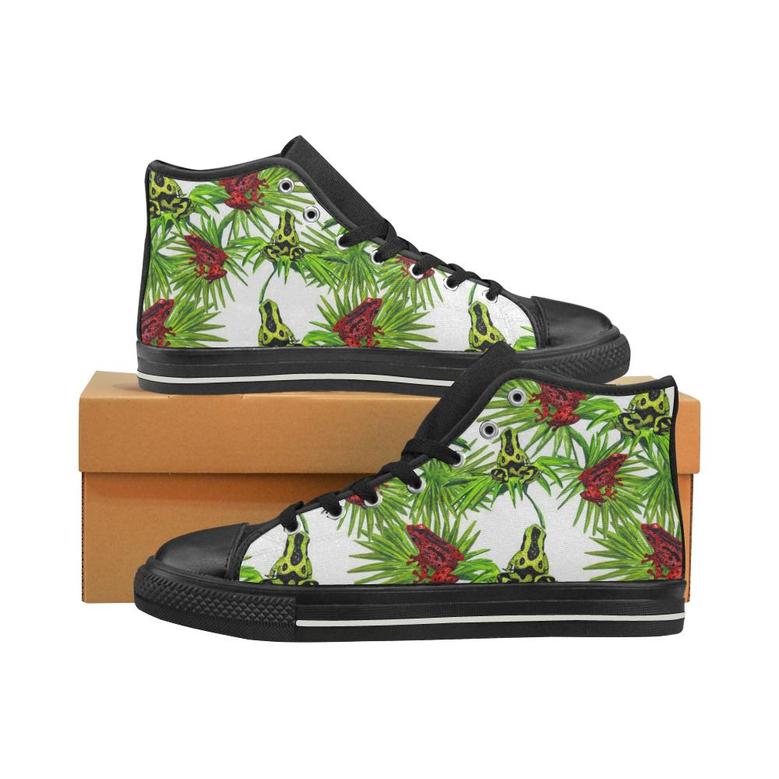 Green Red Frog Pattern Men's High Top Shoes Black