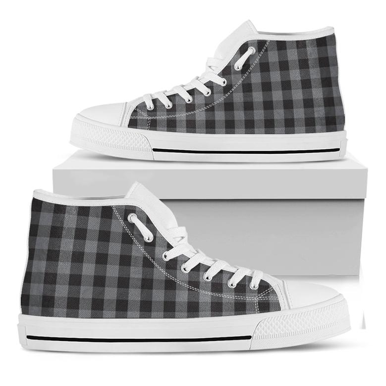Grey And Black Check Pattern Print White High Top Shoes