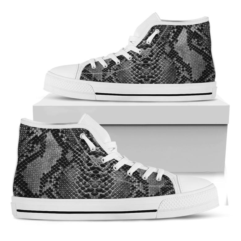 Grey And Black Snakeskin Print White High Top Shoes