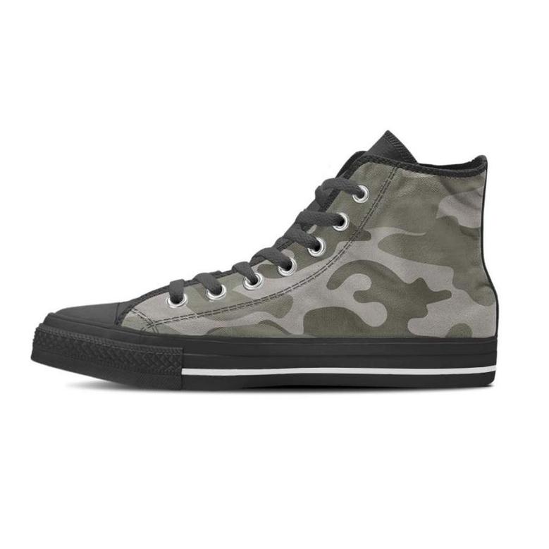 Grey And Green Camouflage Print Women's High Top Shoes