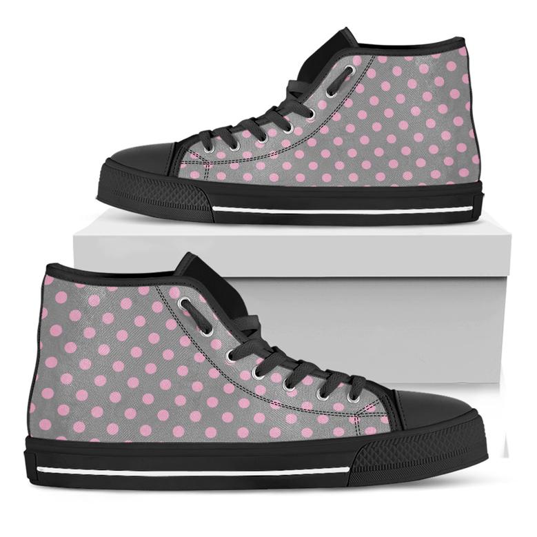 Grey And Pink Polka Dot Black High Top Shoes
