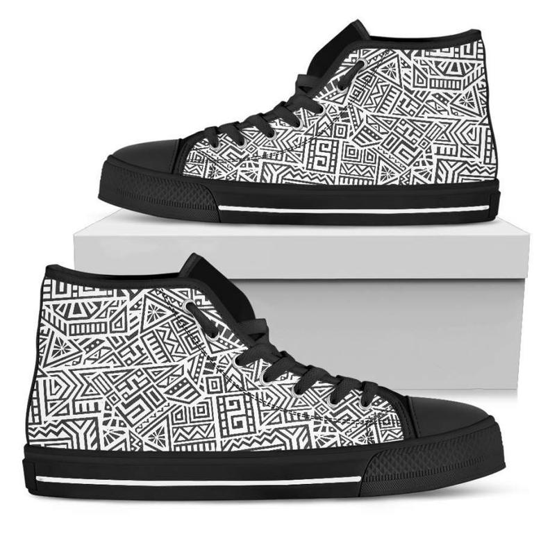 Grey And White Aztec Pattern Print Men's High Top Shoes